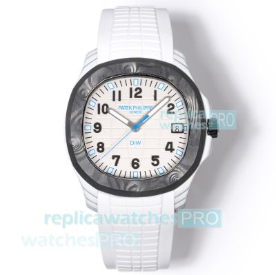 Swiss Replica DIW Patek Philippe Aquanaut Carbon&Quartz Case White Rubber Strap Watch 